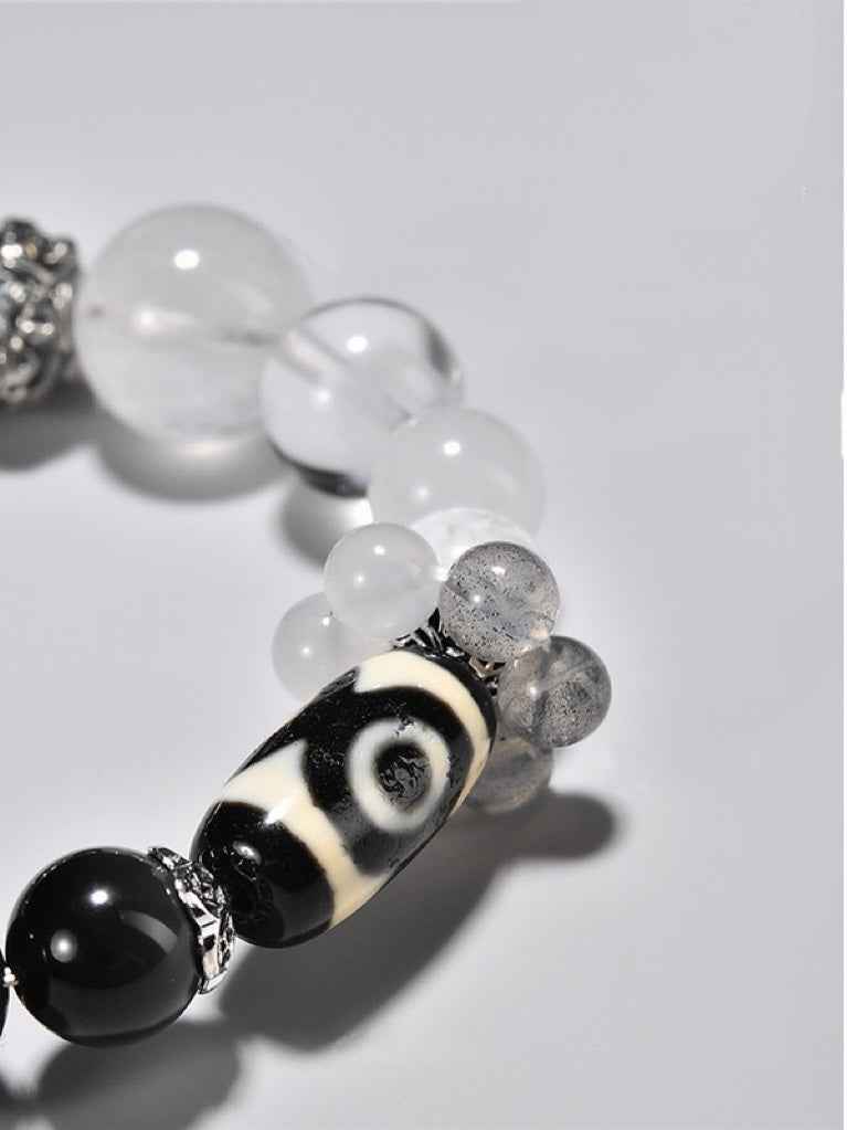 Natural Crystal Obsidian Dzi Moonstone Beaded Bracelet