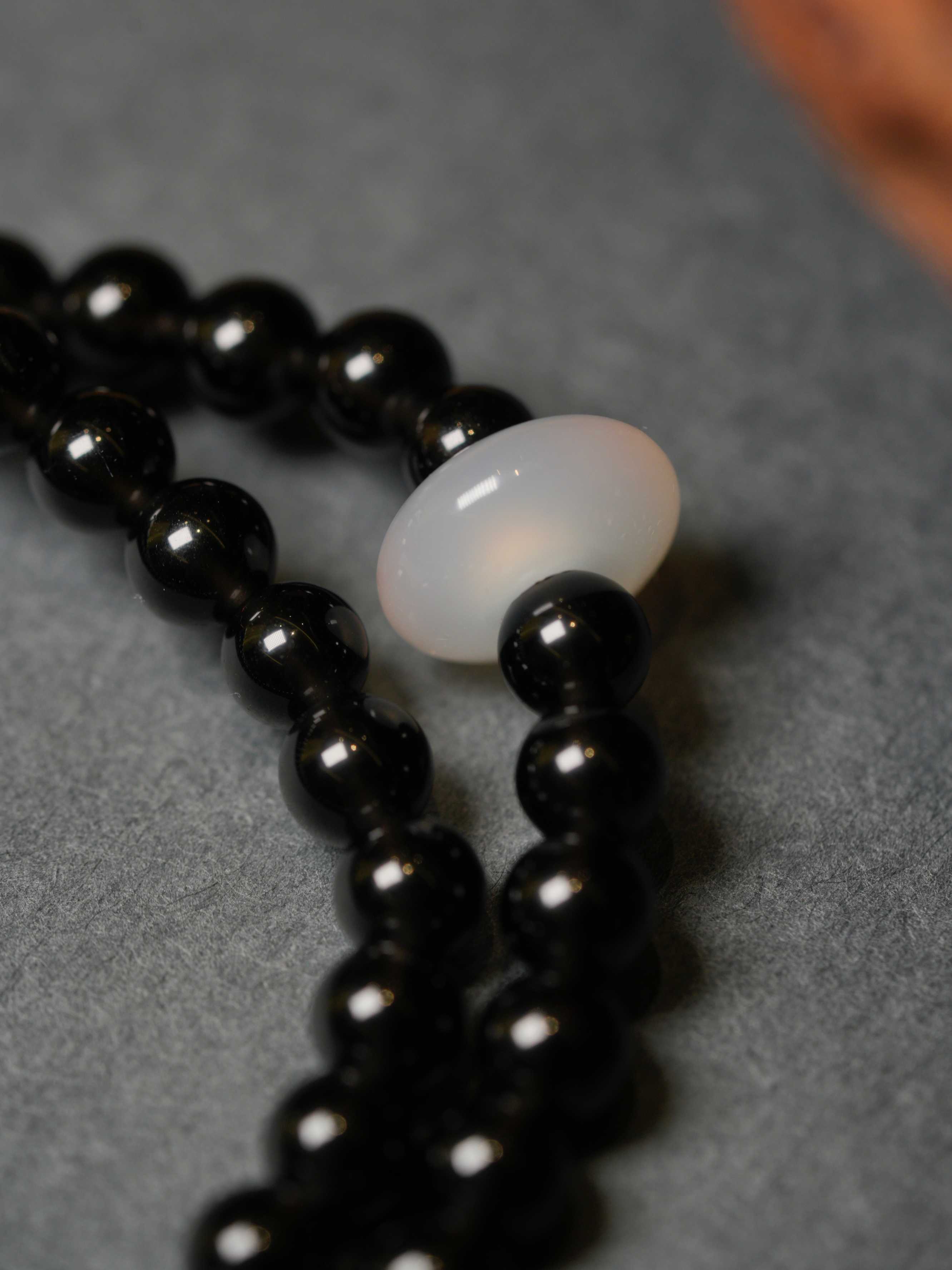Natural Obsidian Aquamarine White Chalcedony Wealth-Attracting Double-Loop Bracelet
