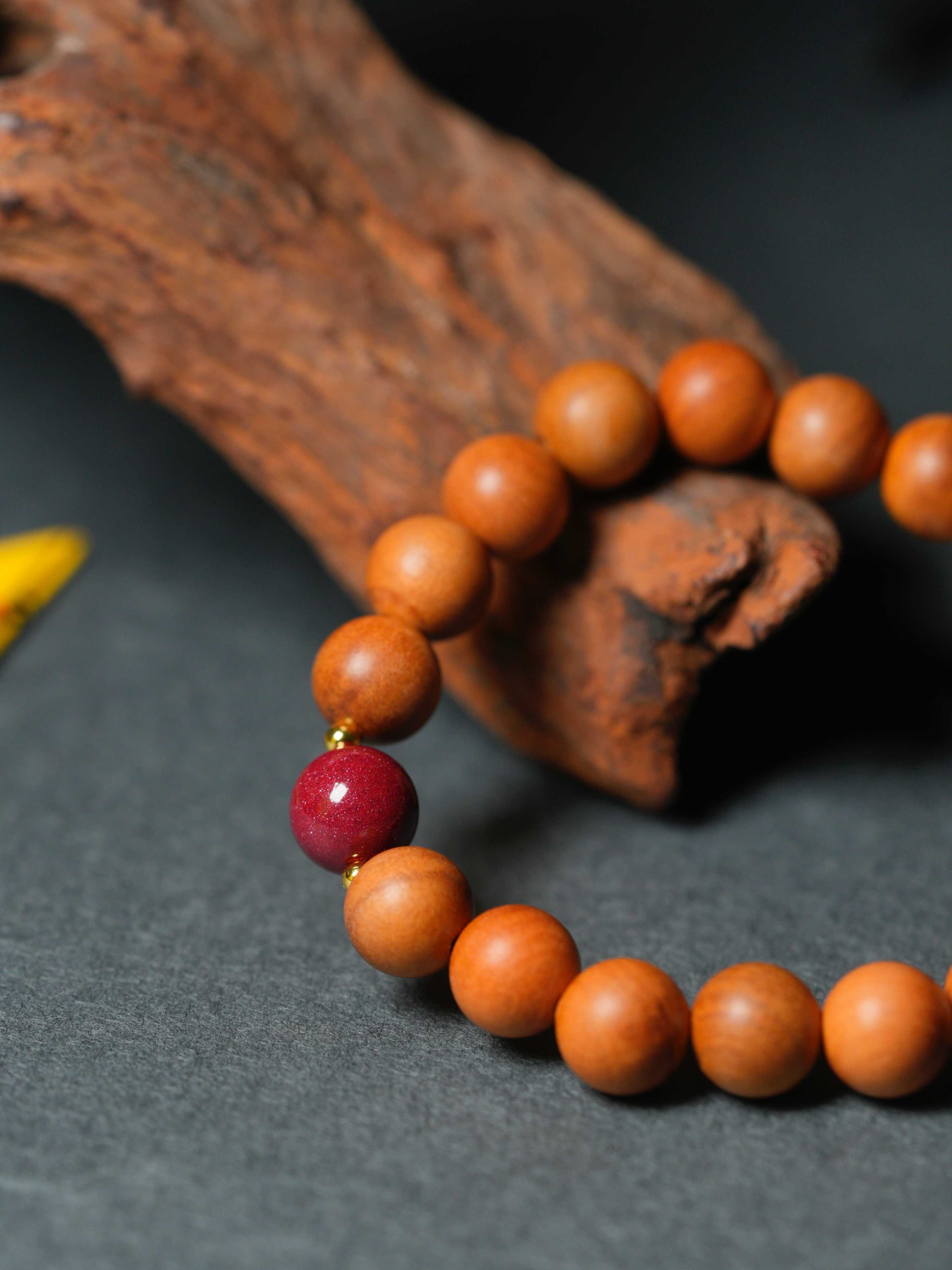 Natural Peach Wood and Cinnabar Calming Bracelet