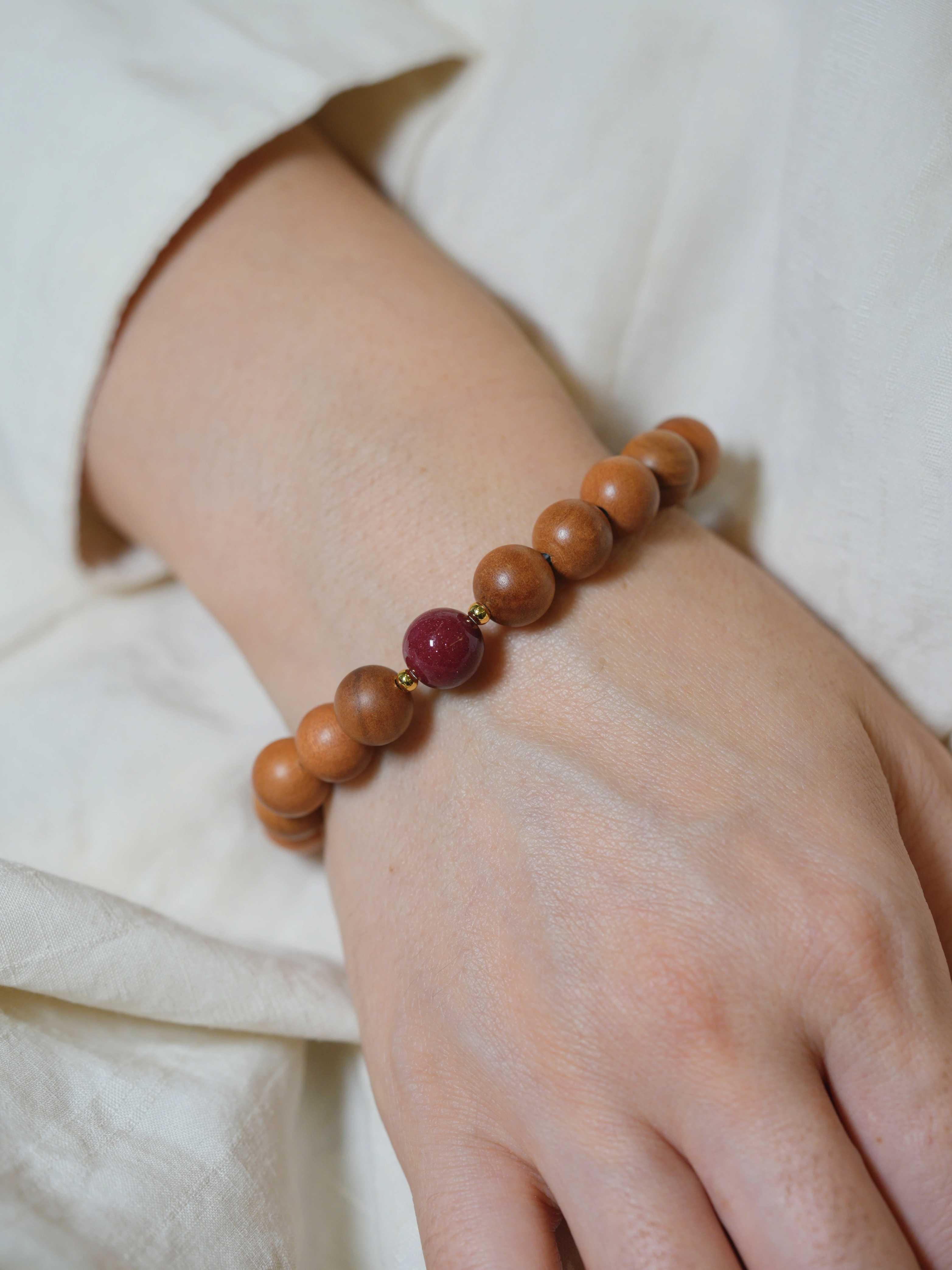 Natural Peach Wood and Cinnabar Calming Bracelet