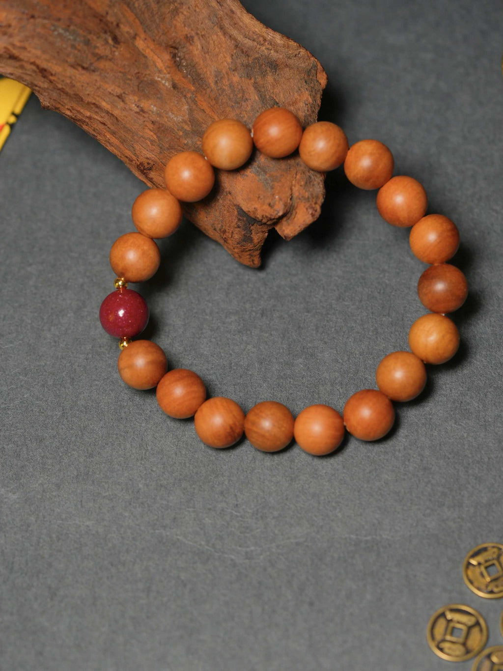 Natural Peach Wood and Cinnabar Calming Bracelet
