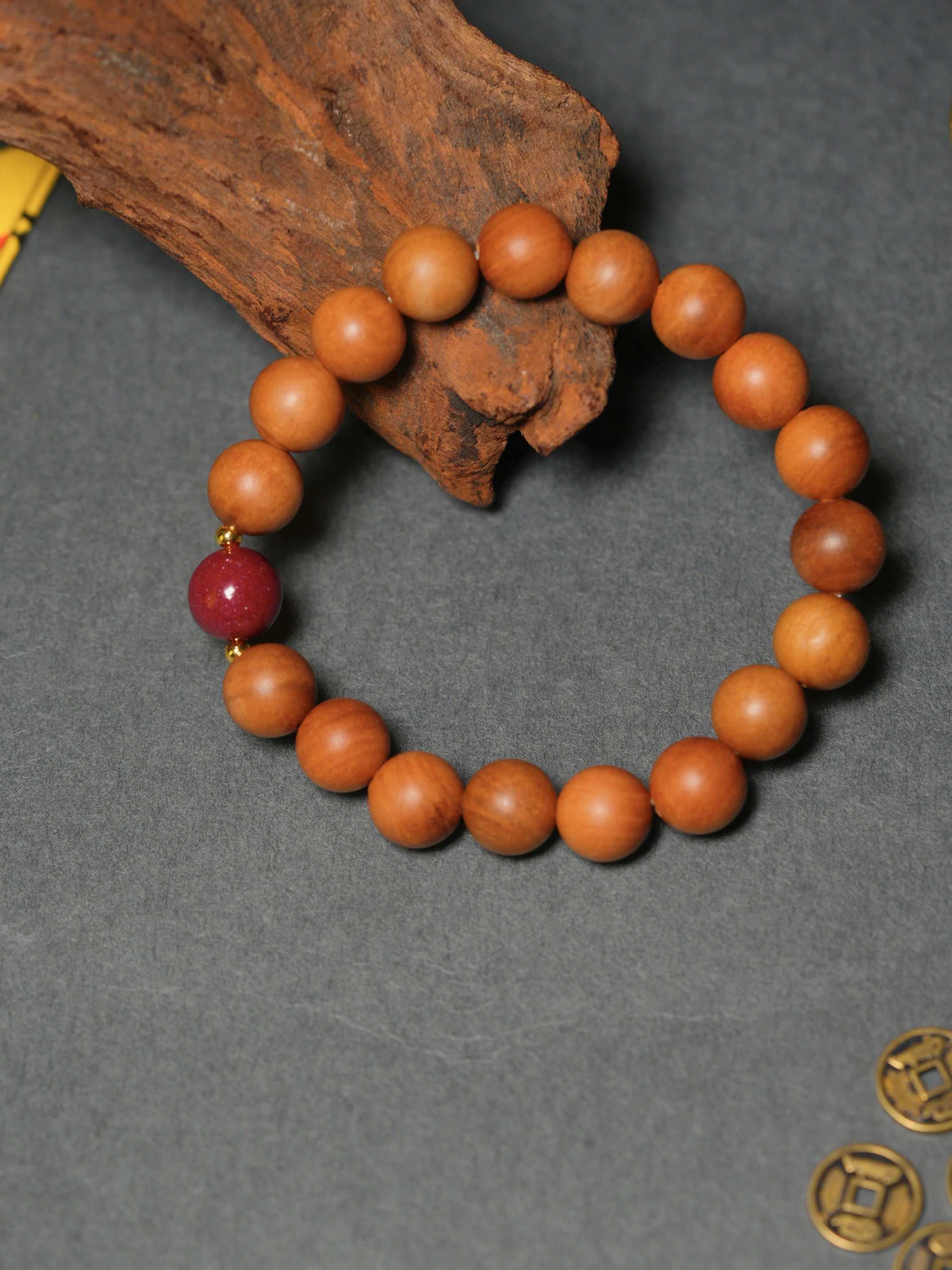 Natural Peach Wood and Cinnabar Calming Bracelet