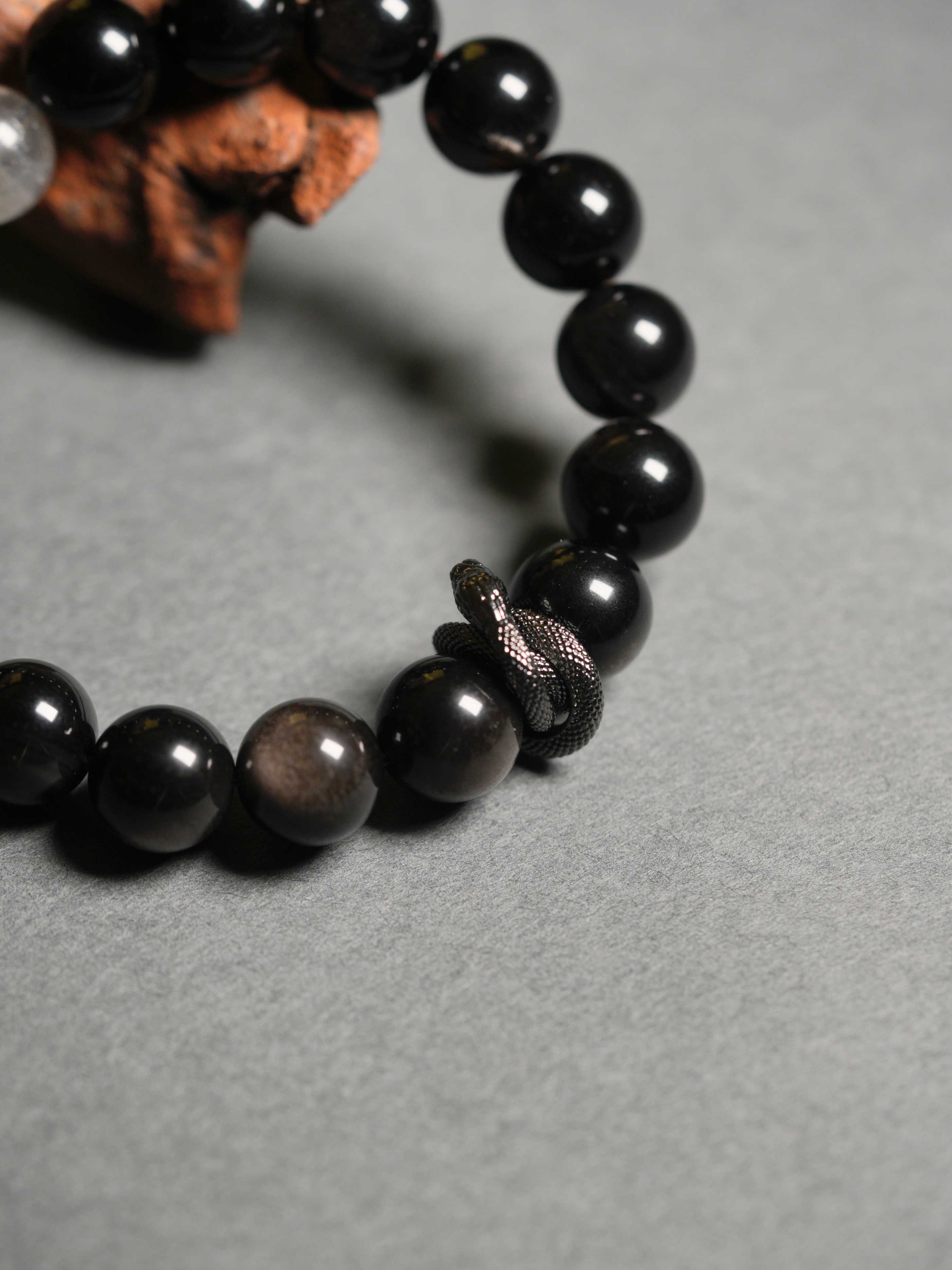 Black Snake Fortune-Turning Obsidian Moonstone Wealth-Attracting Beaded Bracelets