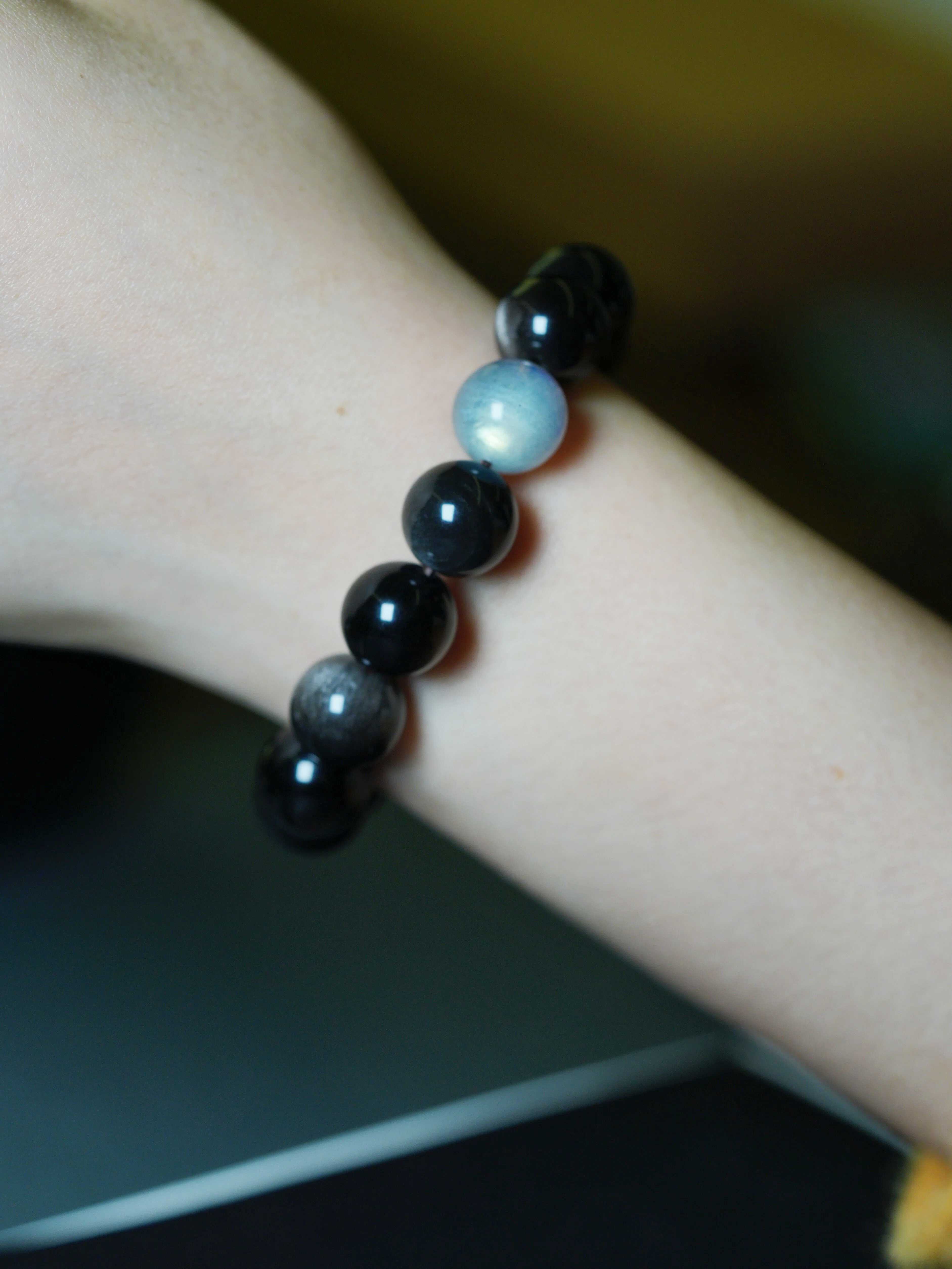 Black Snake Fortune-Turning Obsidian Moonstone Wealth-Attracting Beaded Bracelets