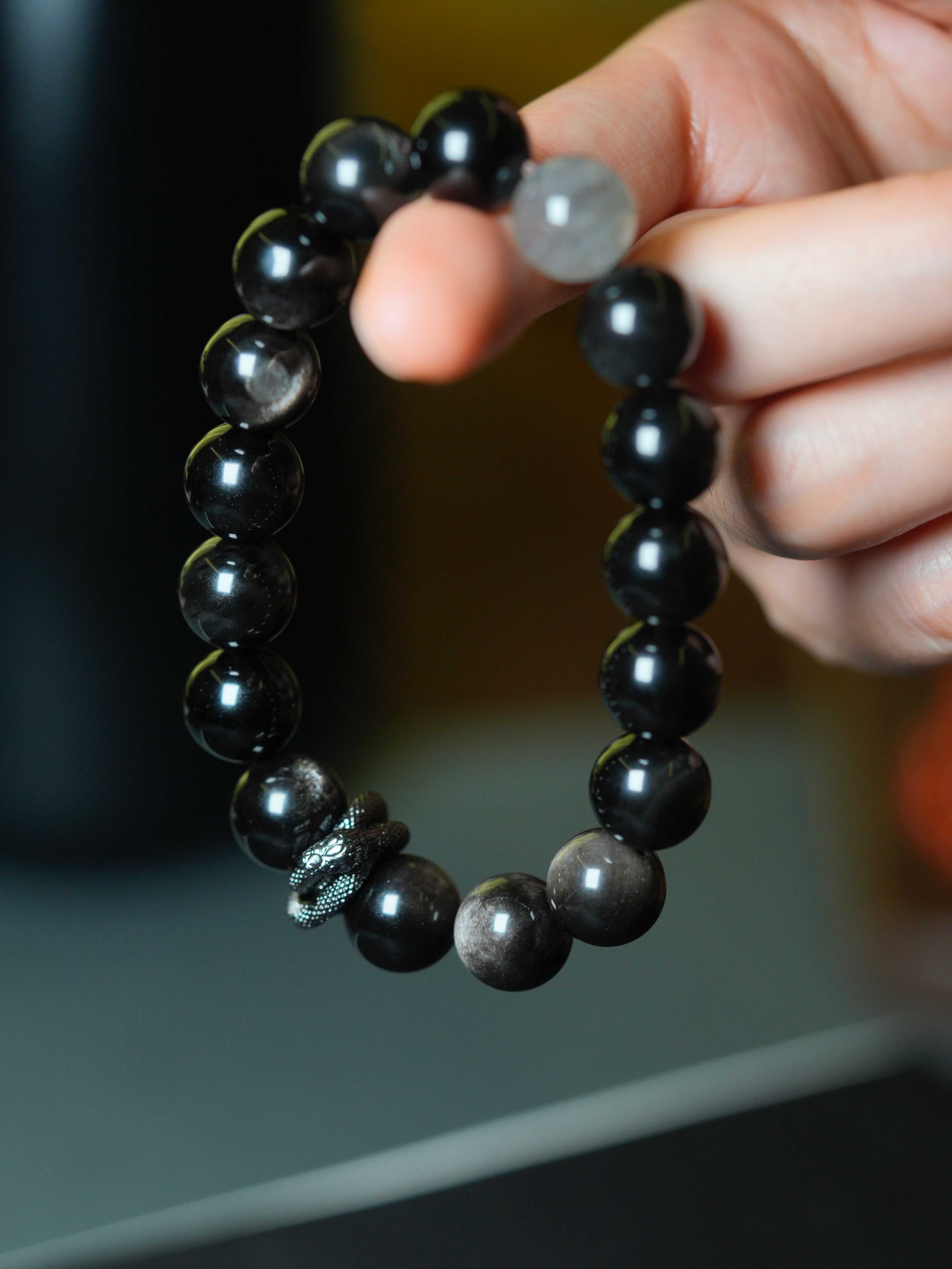 Black Snake Fortune-Turning Obsidian Moonstone Wealth-Attracting Beaded Bracelets