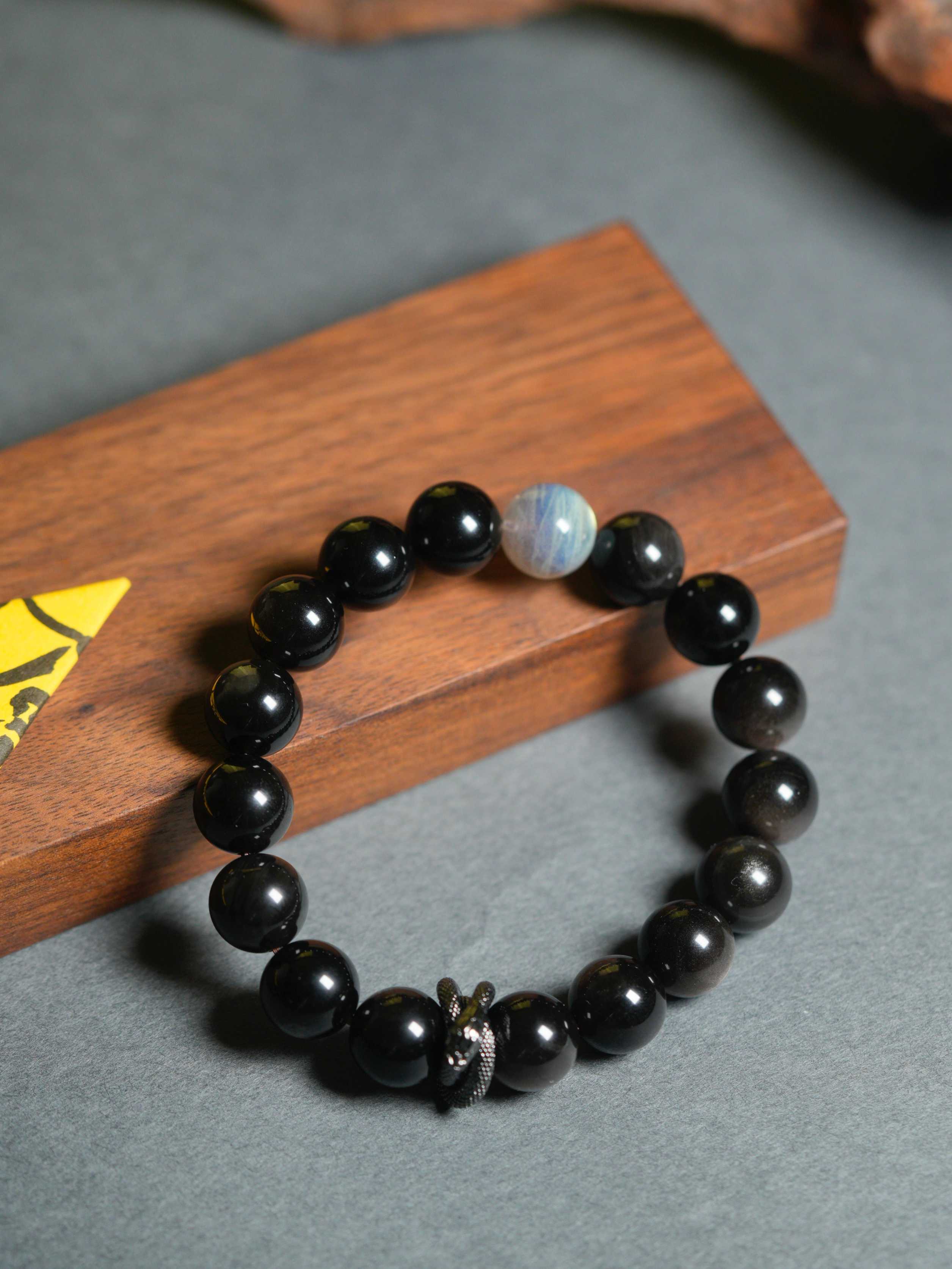 Black Snake Fortune-Turning Obsidian Moonstone Wealth-Attracting Beaded Bracelets