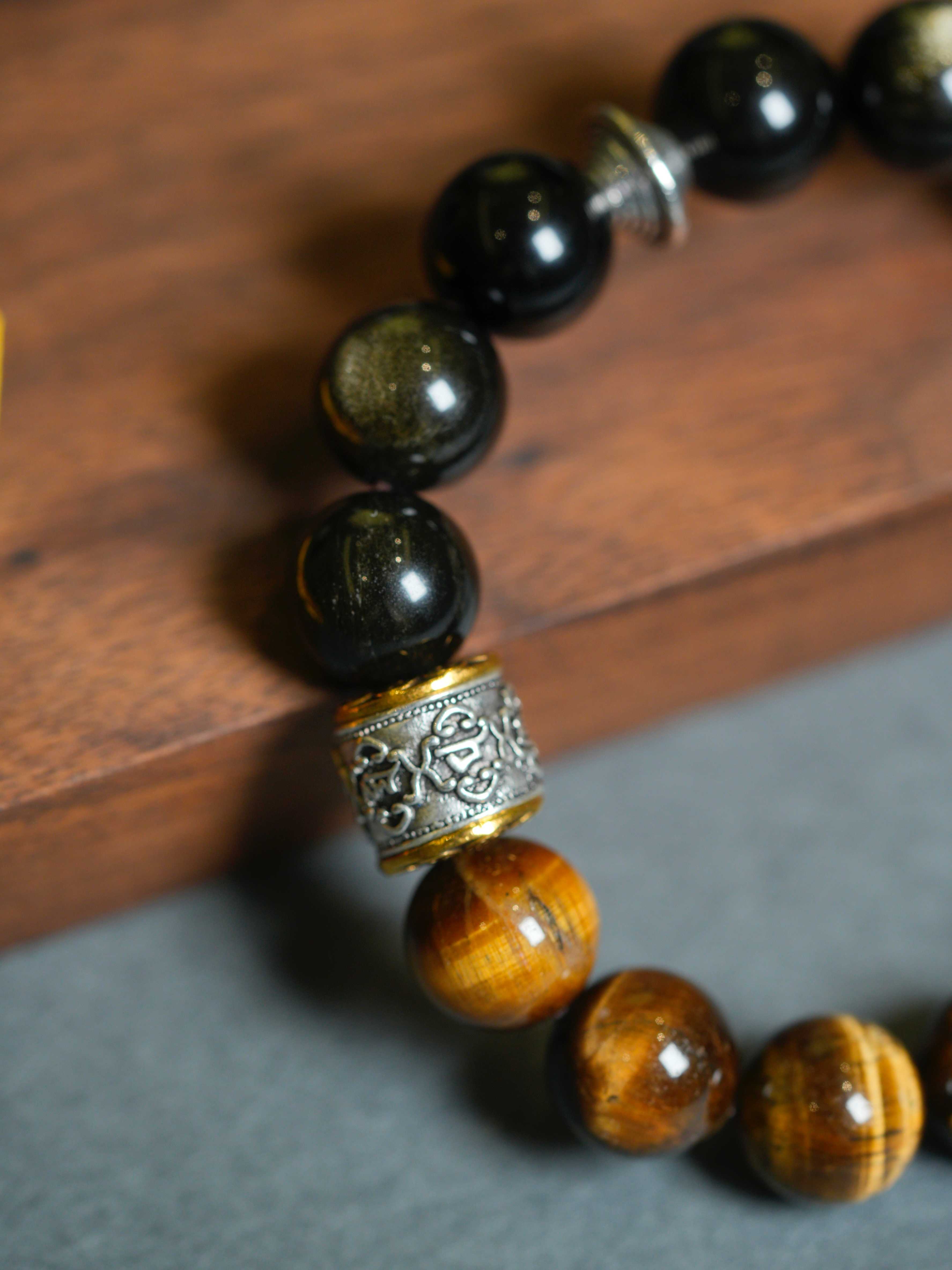 Obsidian Tiger's Eye Auspicious Beaded Bracelets