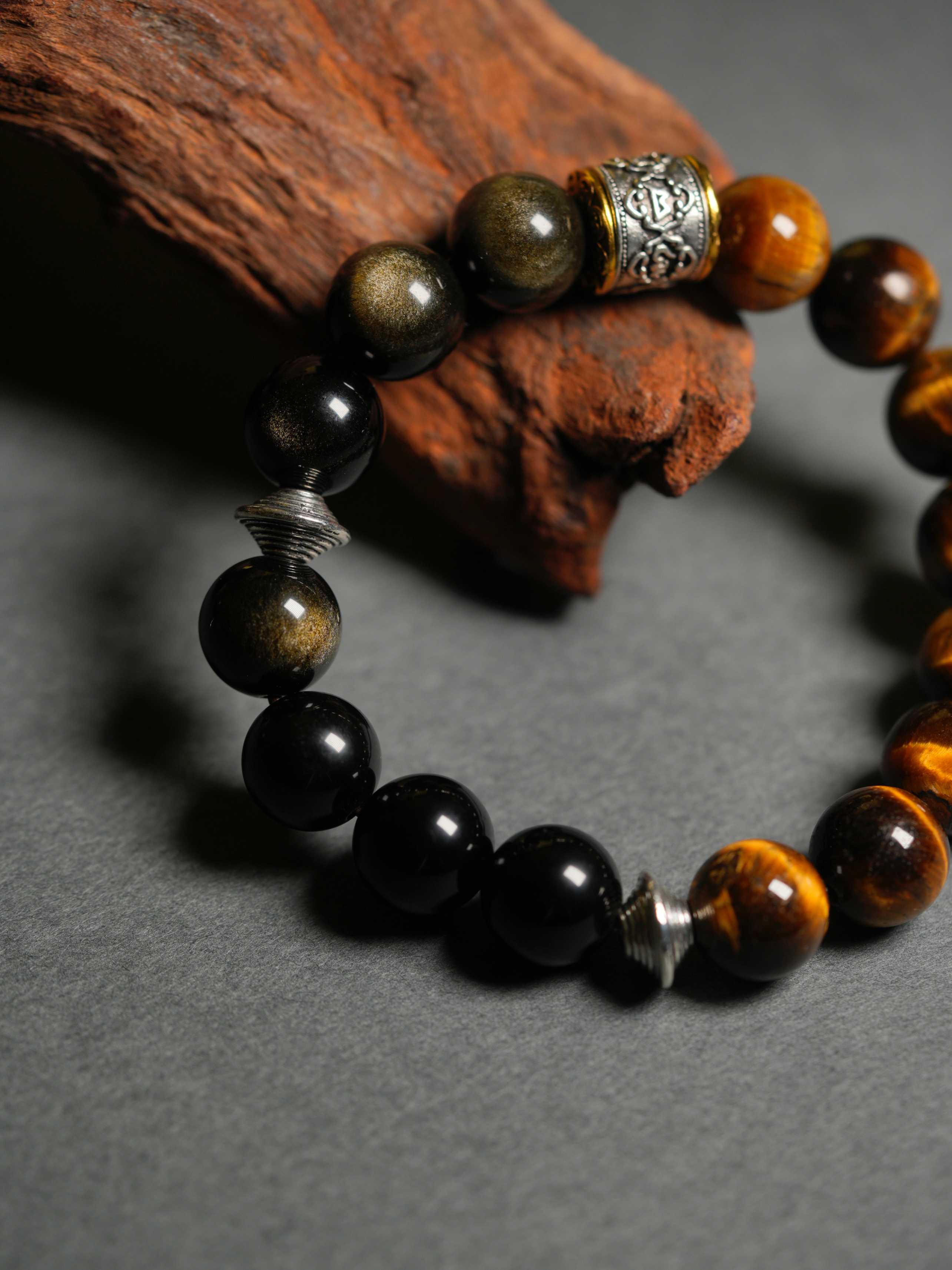 Obsidian Tiger's Eye Auspicious Beaded Bracelets