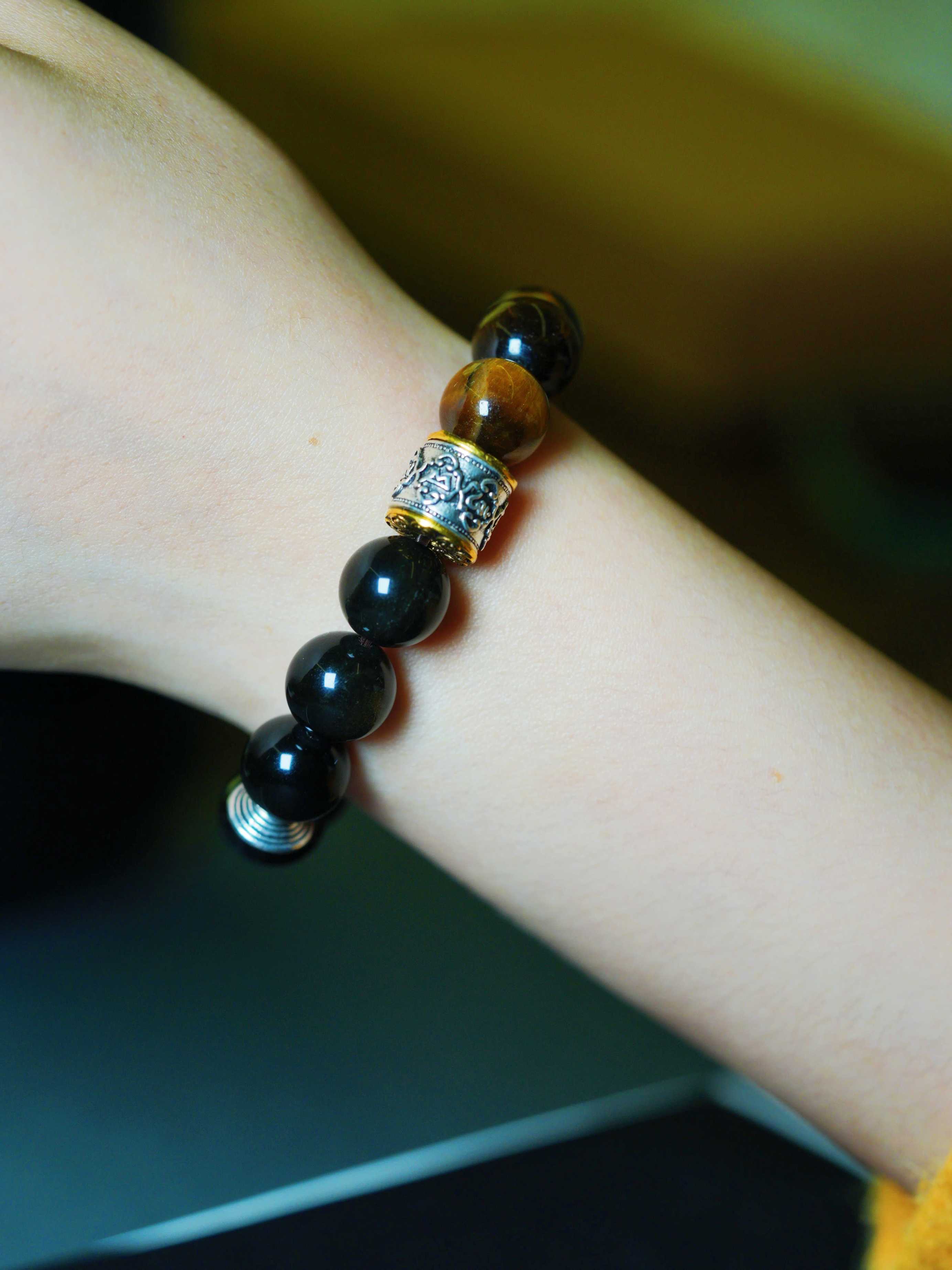 Obsidian Tiger's Eye Auspicious Beaded Bracelets