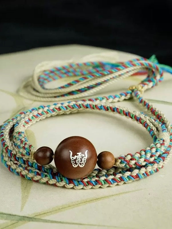 Natural Jujube Wood Silver-Inlaid Thunder God Pendant