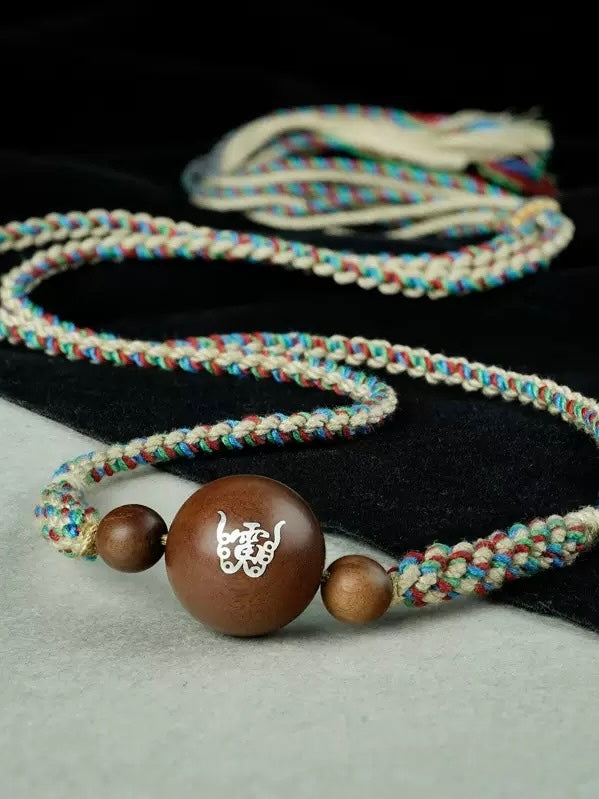 Natural Jujube Wood Silver-Inlaid Thunder God Pendant