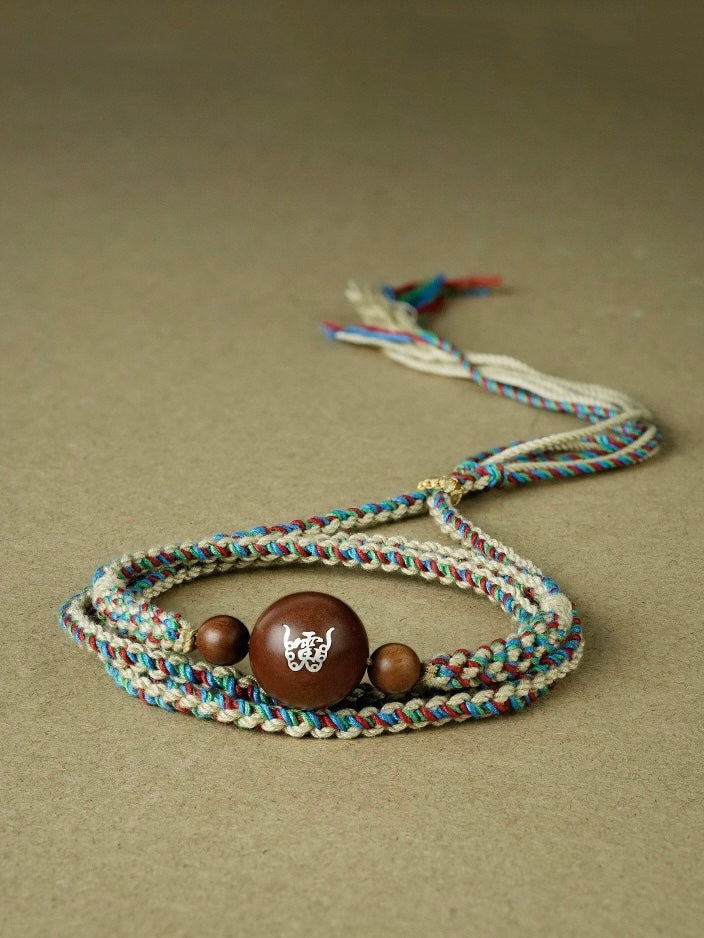 Natural Jujube Wood Silver-Inlaid Thunder God Pendant