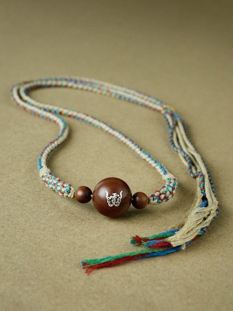 Natural Jujube Wood Silver-Inlaid Thunder God Pendant