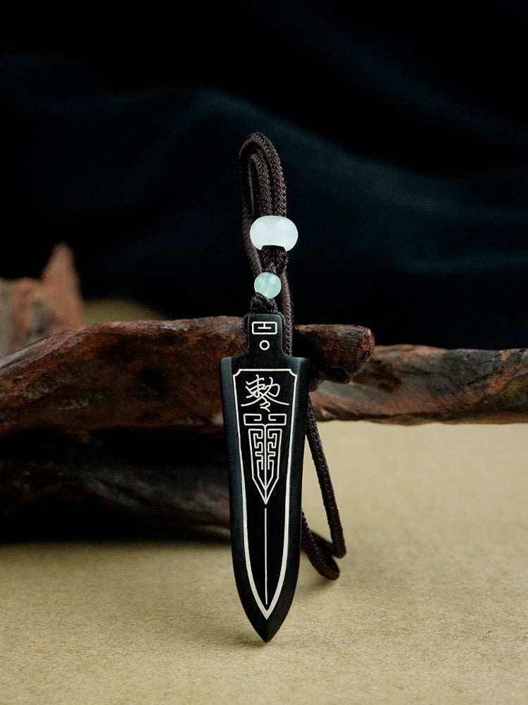 Ebony Silver-Inlaid Sacred talismans Sword Pendant