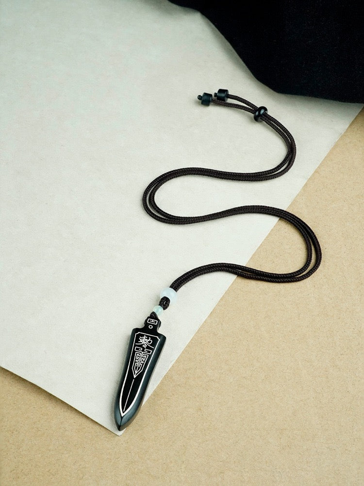 Ebony Silver-Inlaid Sacred talismans Sword Pendant