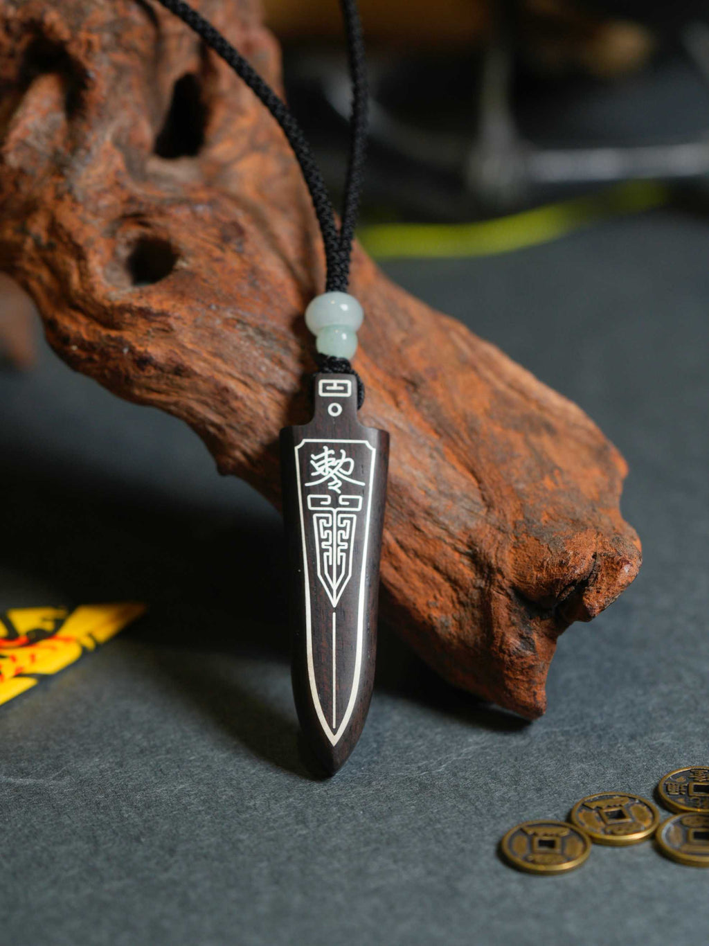 Ebony Silver-Inlaid Sacred talismans Sword Pendant