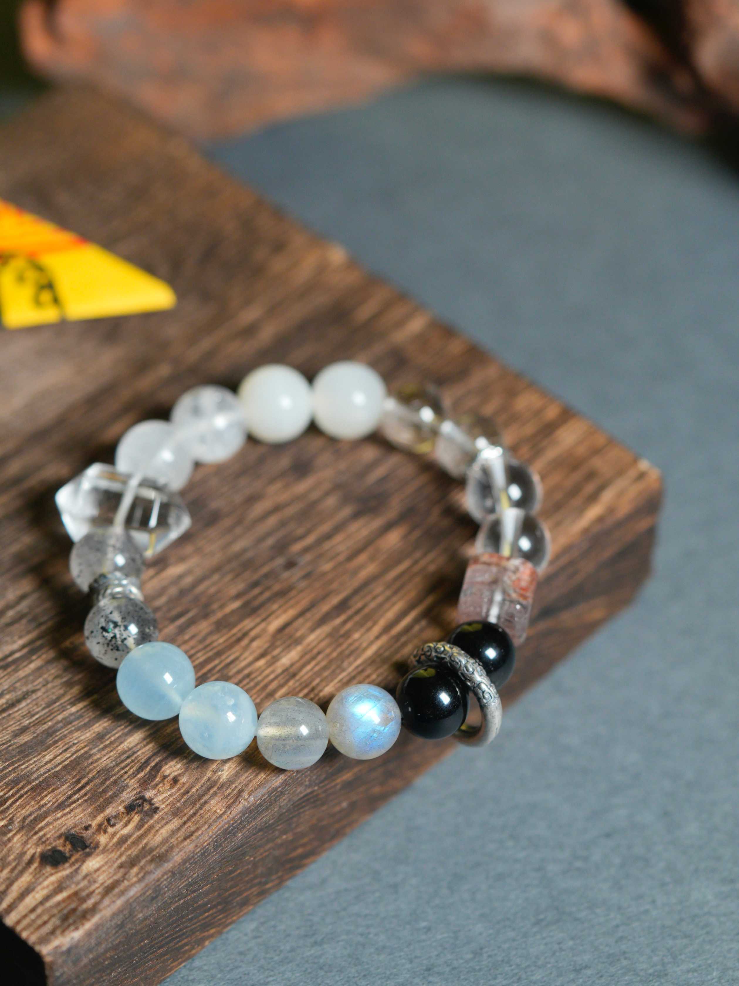 Natural Crystal Moonstone Obsidian Multi-Gem Wealth-Attracting Beaded Bracelets