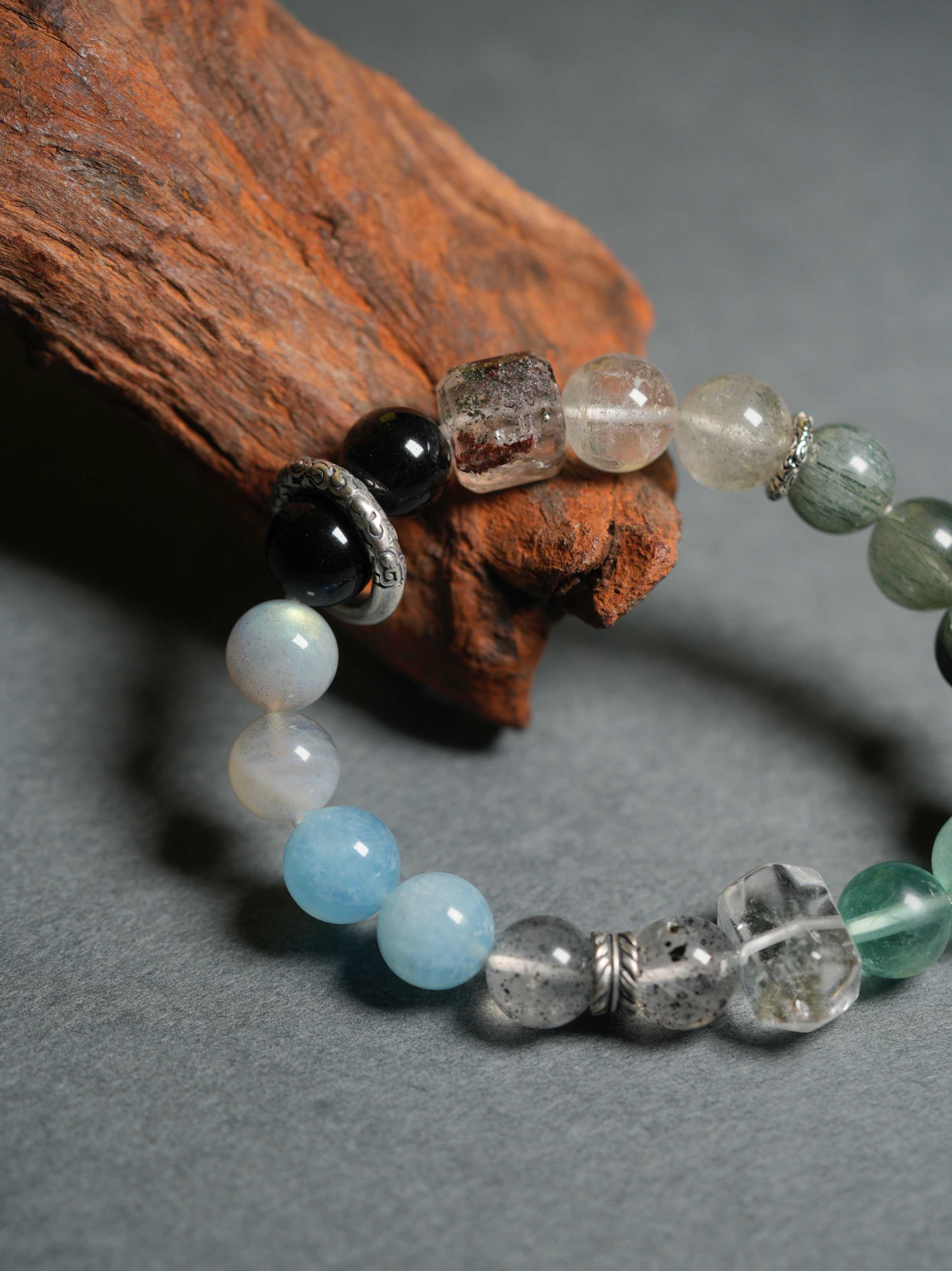 Natural Crystal Moonstone Obsidian Multi-Gem Wealth-Attracting Beaded Bracelets