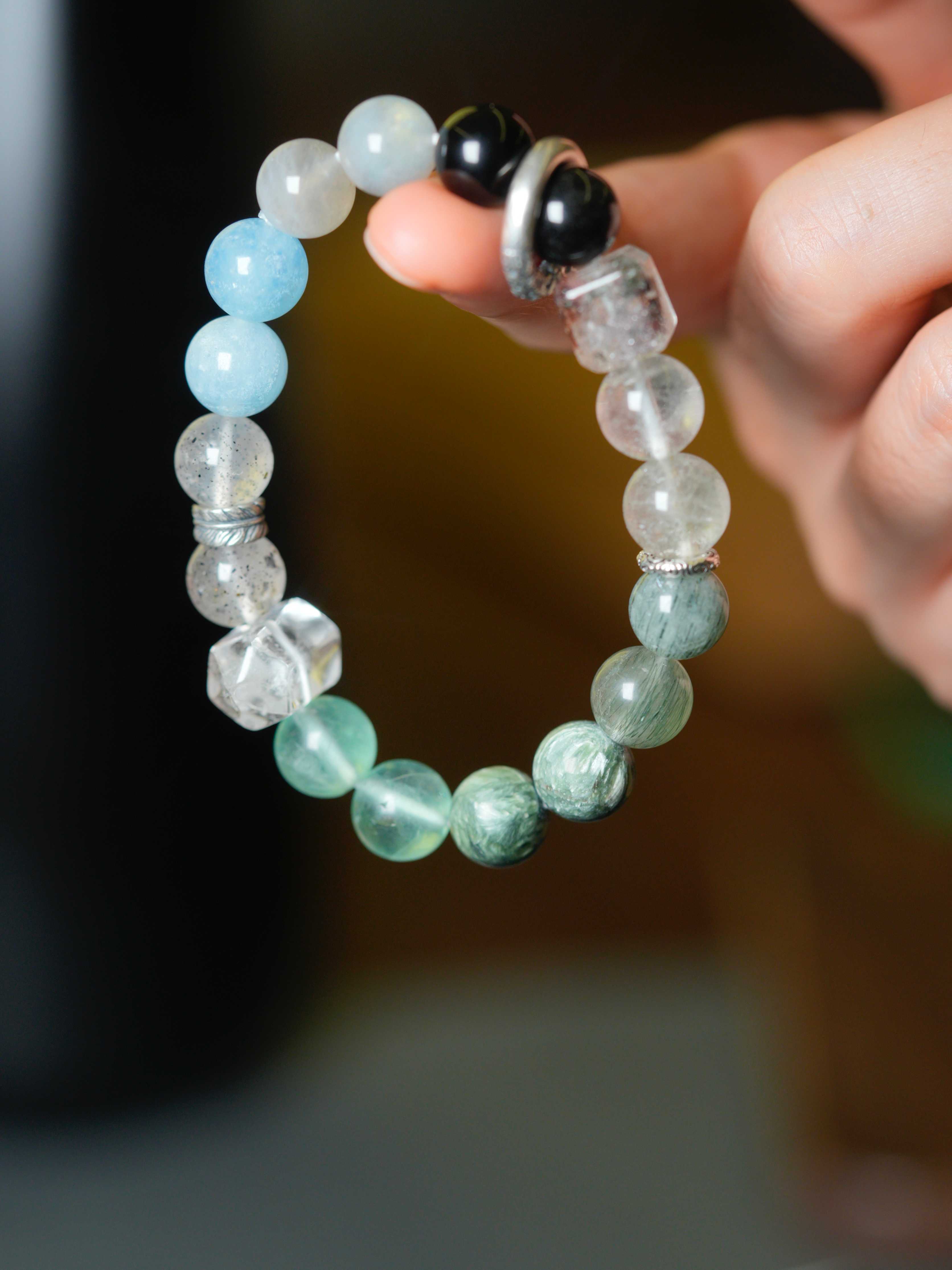 Natural Crystal Moonstone Obsidian Multi-Gem Wealth-Attracting Beaded Bracelets