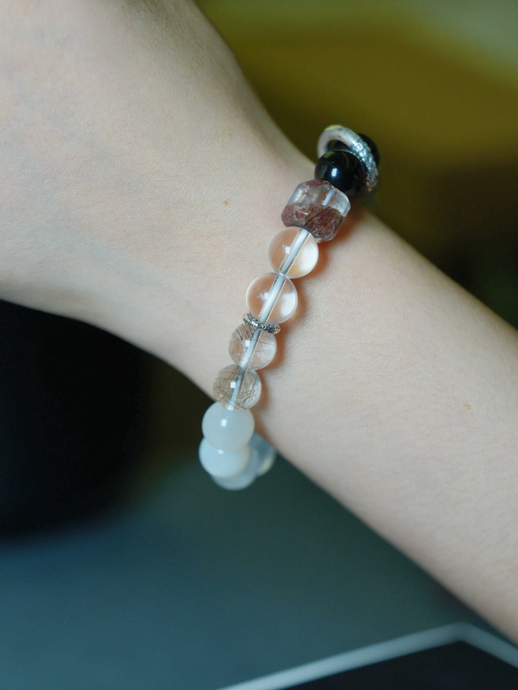 Natural Crystal Moonstone Obsidian Multi-Gem Wealth-Attracting Beaded Bracelets