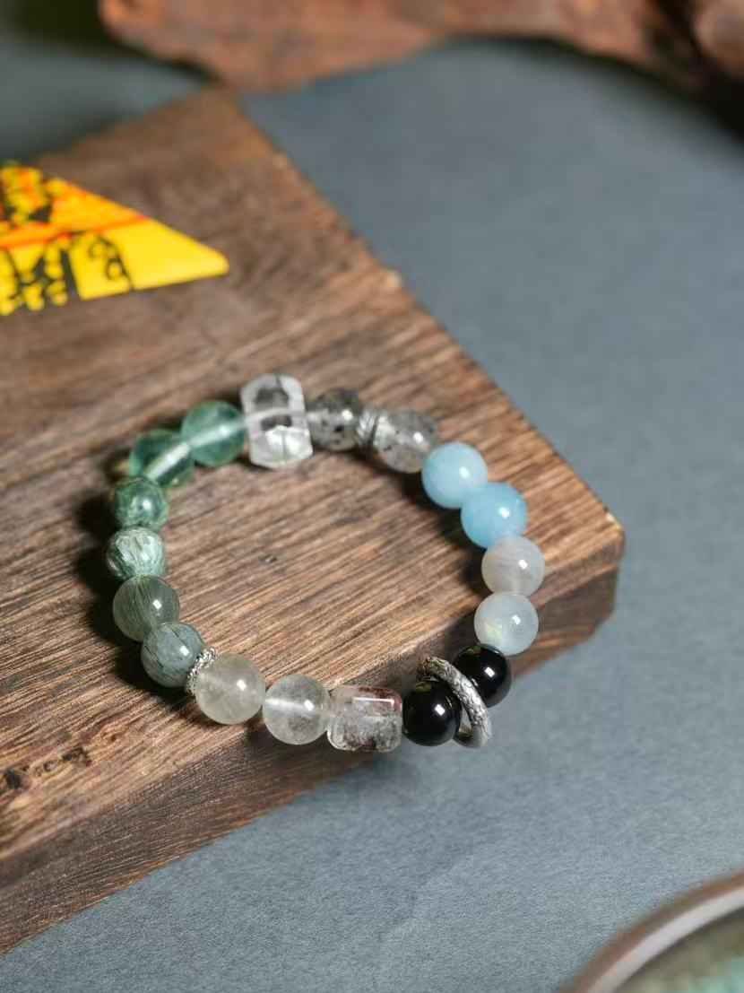 Natural Crystal Moonstone Obsidian Multi-Gem Wealth-Attracting Beaded Bracelets