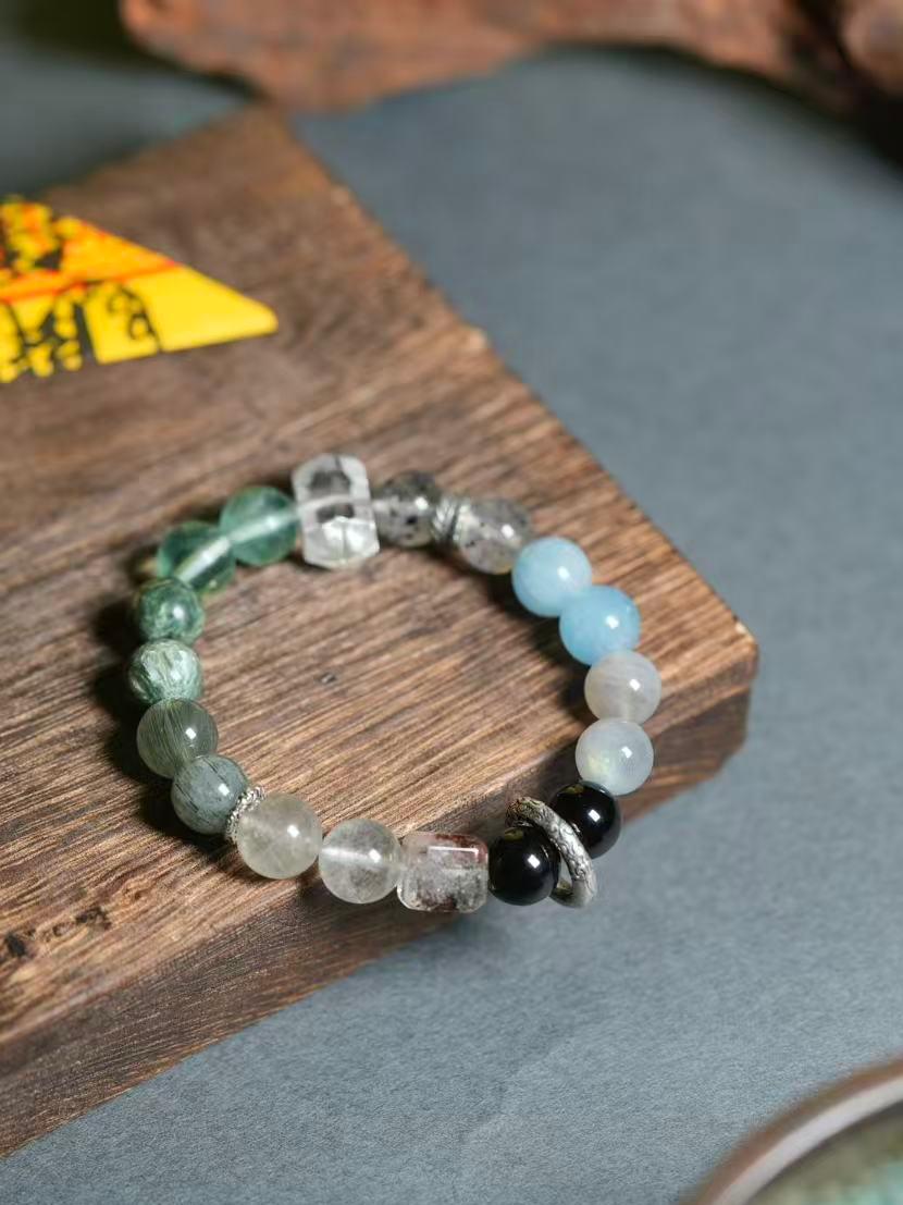 Natural Crystal Moonstone Obsidian Multi-Gem Wealth-Attracting Beaded Bracelets