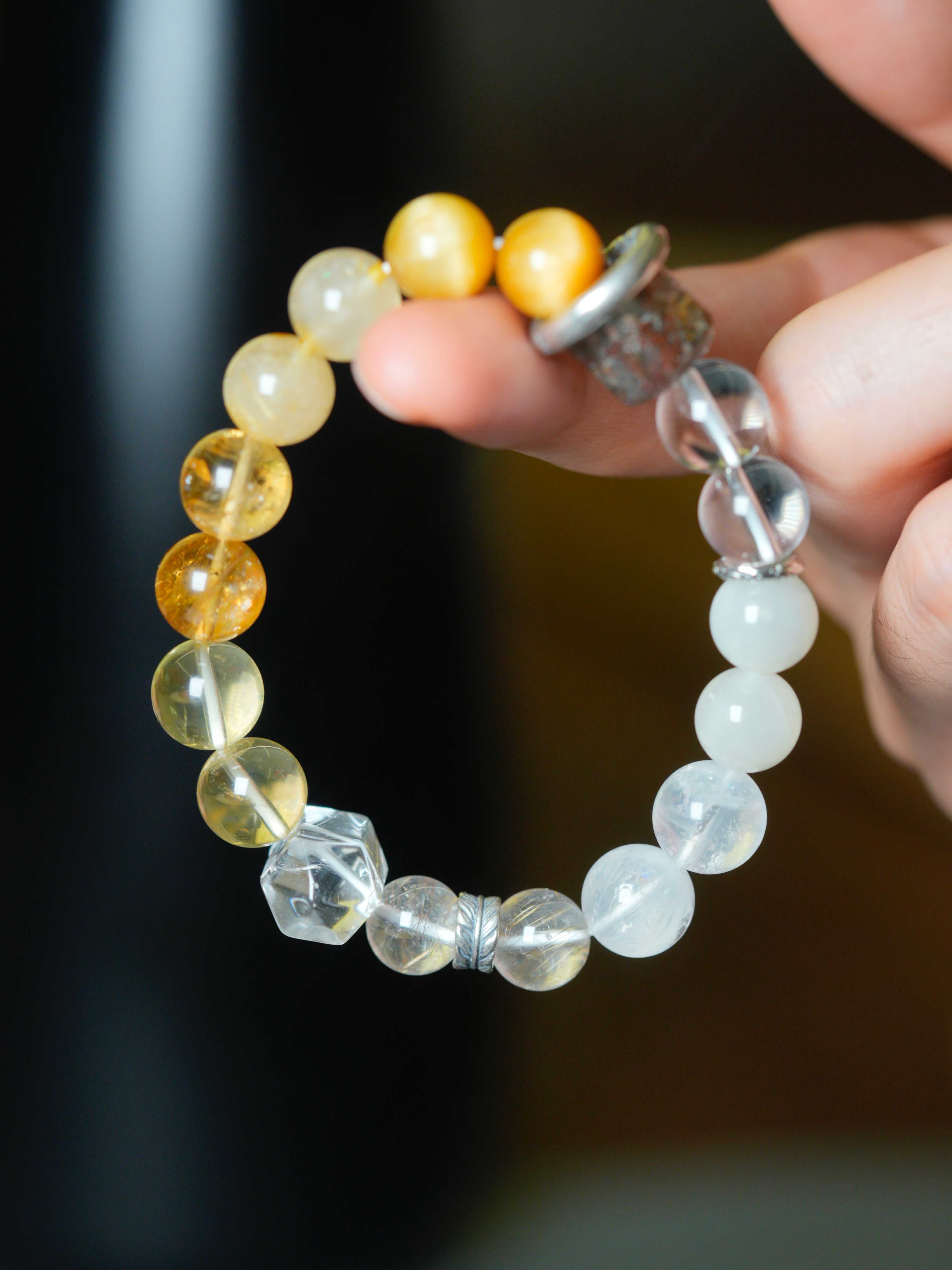 Natural Crystal Moonstone Tiger's Eye Multi-Gem Wealth-Attracting Beaded Bracelets