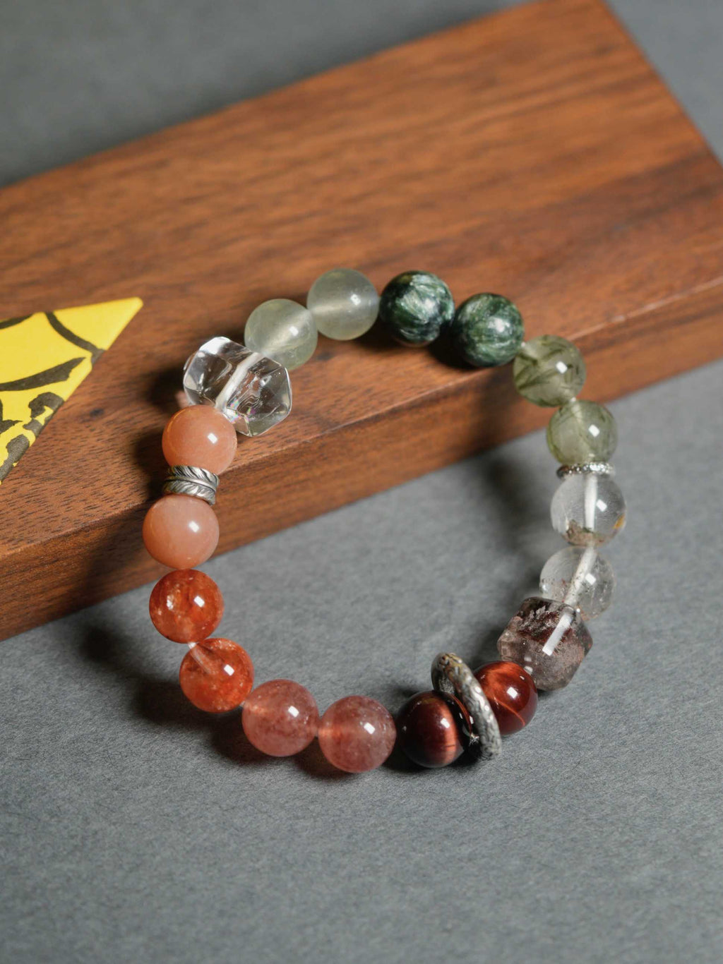 Natural Crystal Tiger's Eye Sunstone Multi-Gem Wealth-Attracting Beaded Bracelets