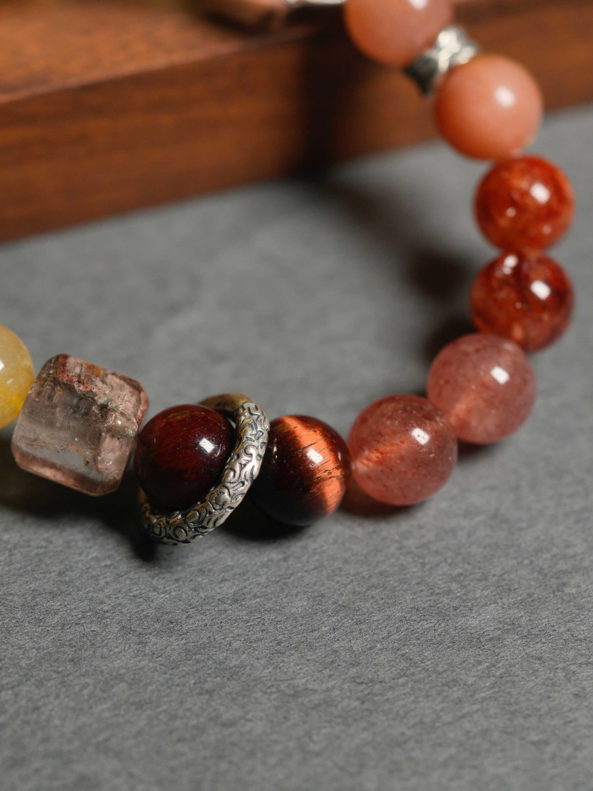 Natural Crystal Tiger's Eye Sunstone Multi-Gem Wealth-Attracting Beaded Bracelets