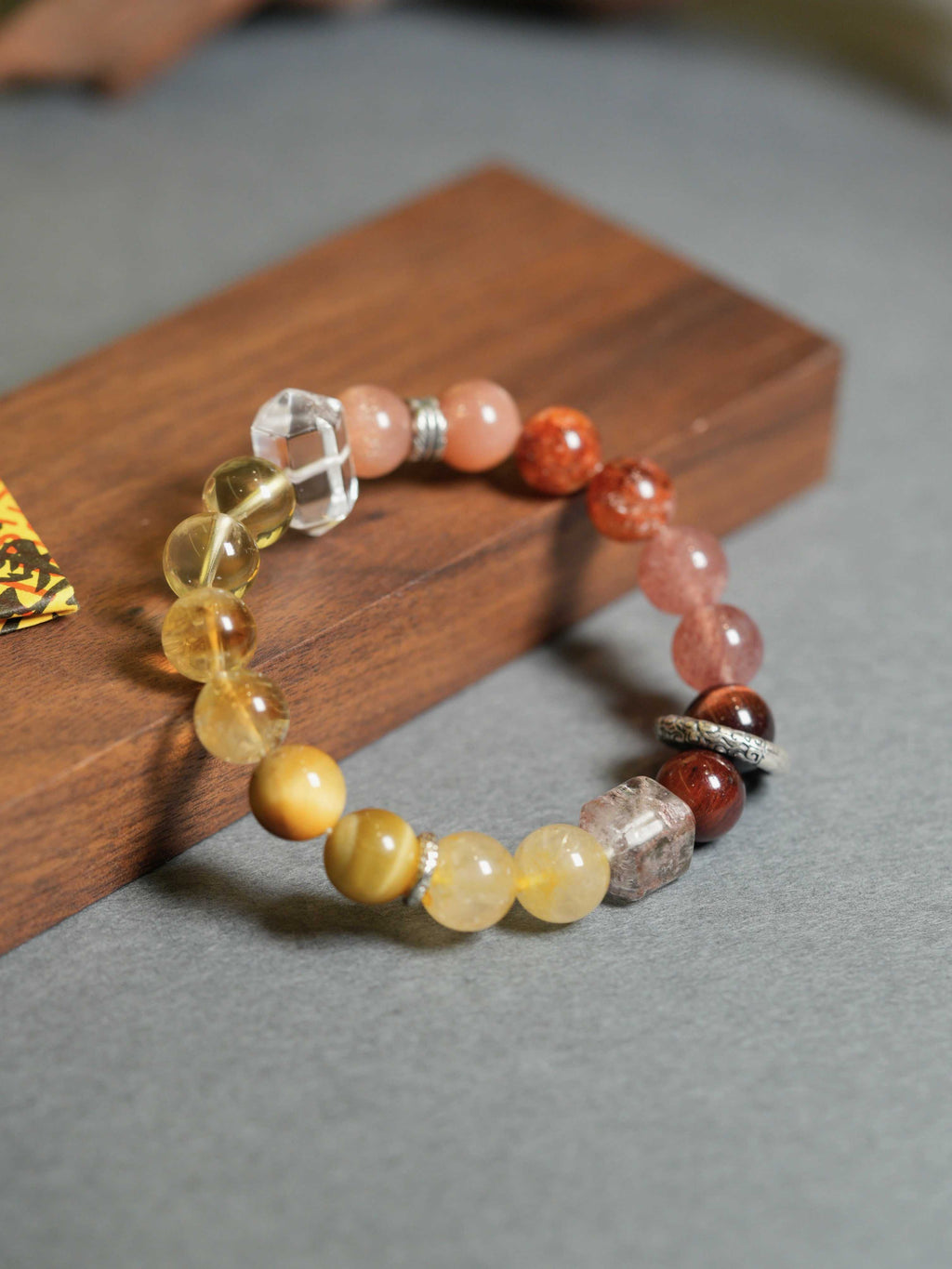 Natural Crystal Tiger's Eye Sunstone Multi-Gem Wealth-Attracting Beaded Bracelets
