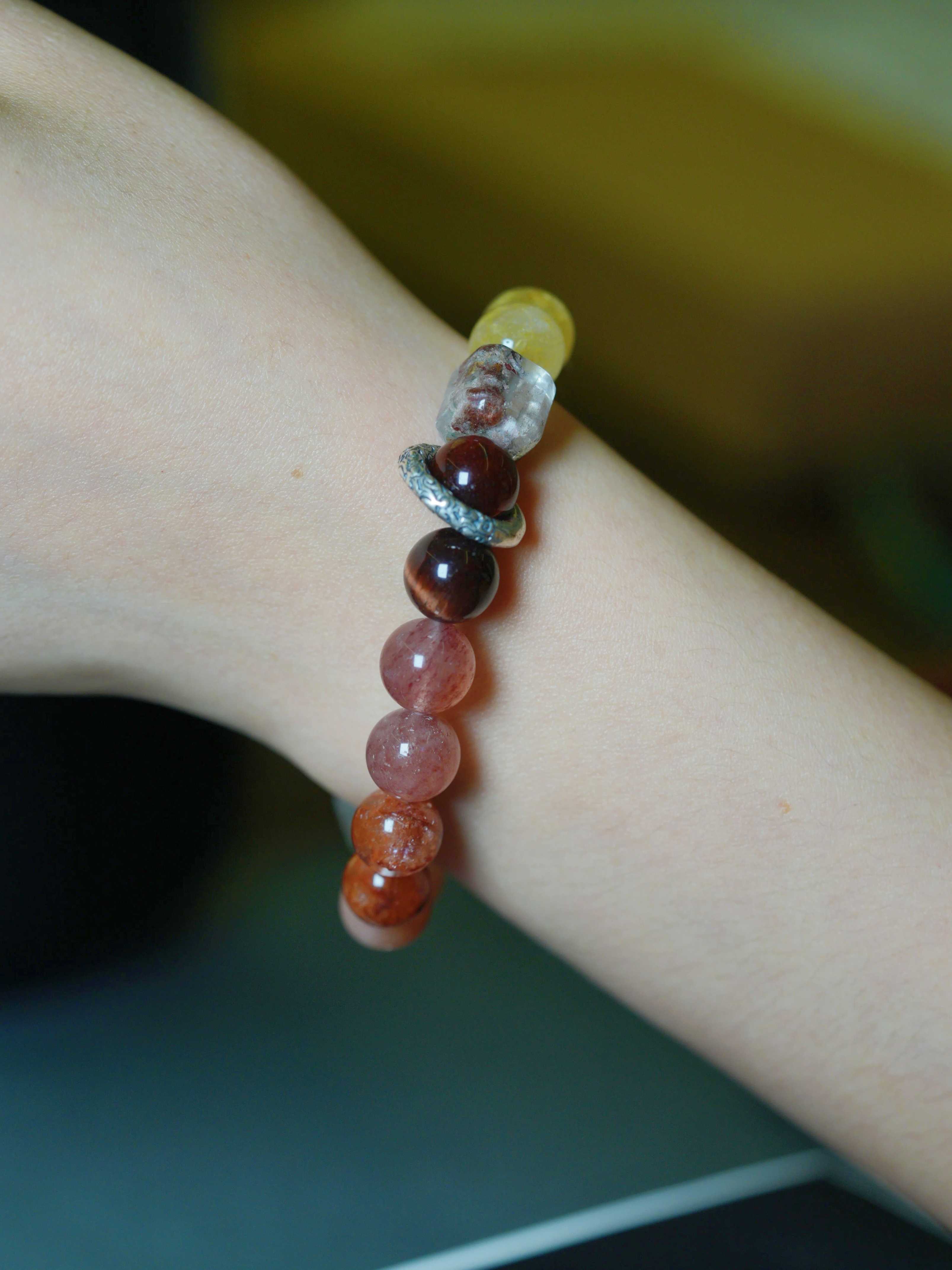 Natural Crystal Tiger's Eye Sunstone Multi-Gem Wealth-Attracting Beaded Bracelets