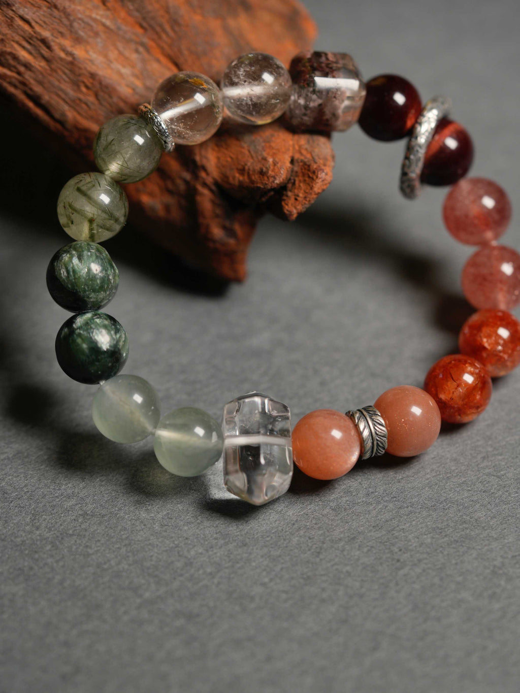 Natural Crystal Tiger's Eye Sunstone Multi-Gem Wealth-Attracting Beaded Bracelets