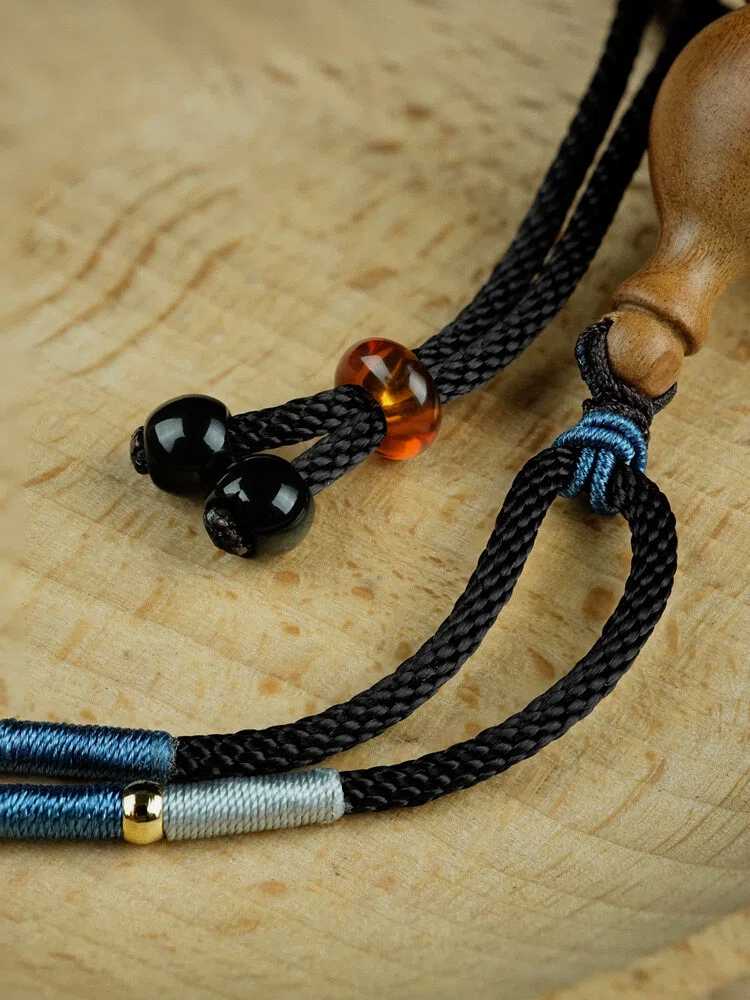 Natural Jujube Wood Silver-Inlaid Thunder God Gourd Pendant