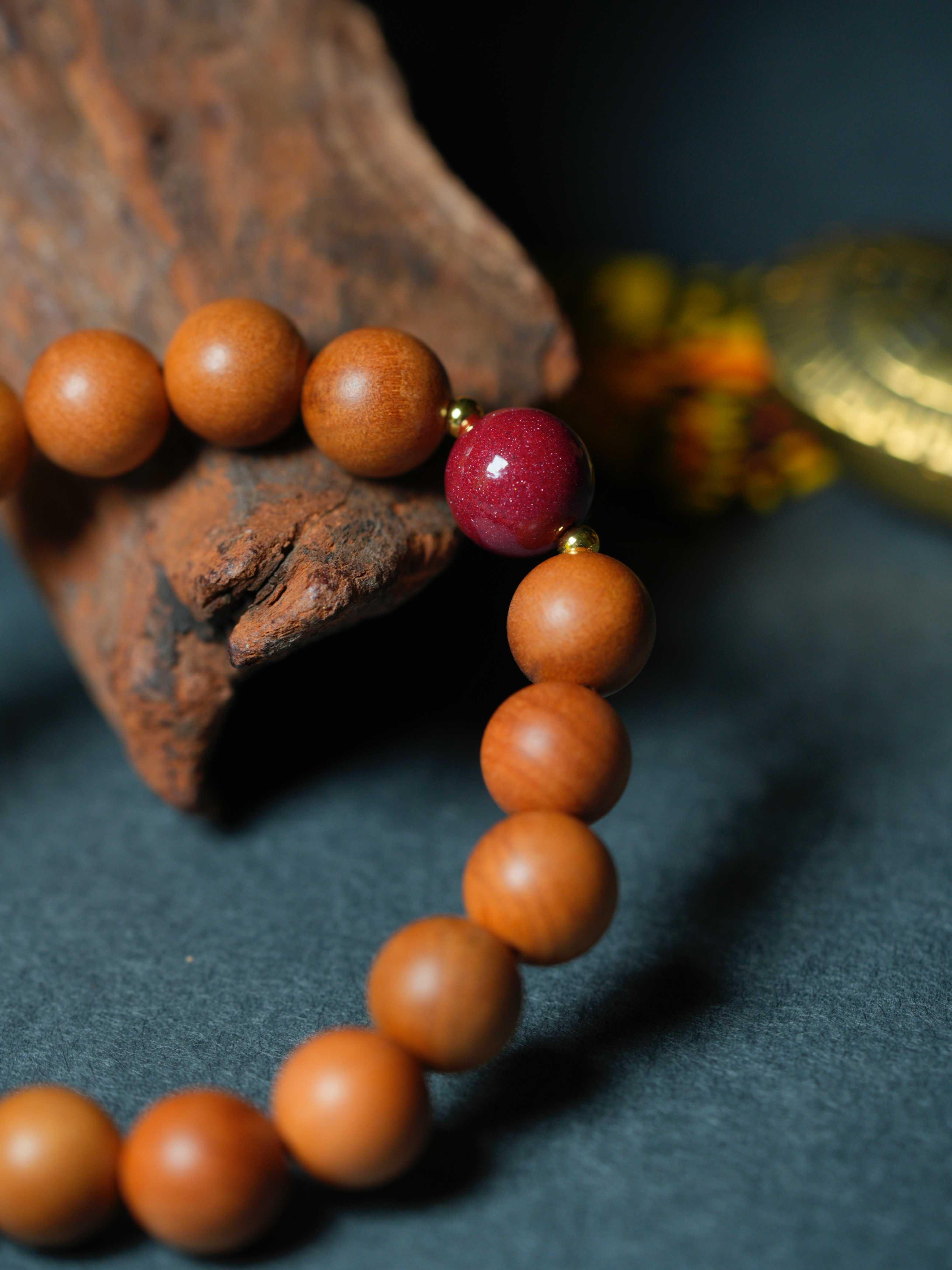 Natural Peach Wood and Cinnabar Calming Bracelet
